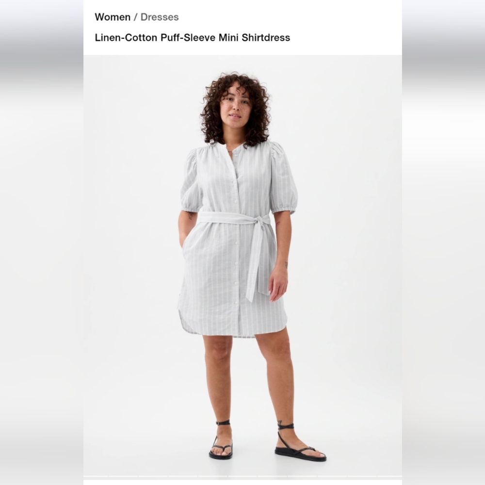 Blue and White Buttoned Puff Sleeve Mini Sundress